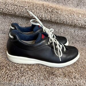 Salvatore Ferragamo Men's Black Leather Low-Top Sneakers with White Sole